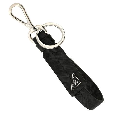 prada triangle logo keyring saffiano black|Black Saffiano Leather Keychain .